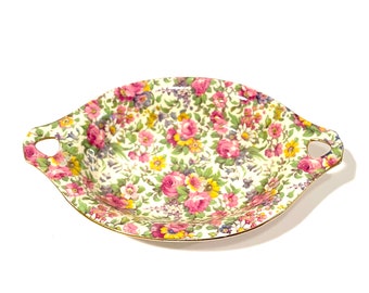 Royal Winton Summertime Chintz Dish: Floral Trinket Plate, English China