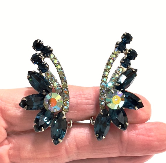 Juliana Blue Rhinestone Earrings, Large Navettes … - image 7