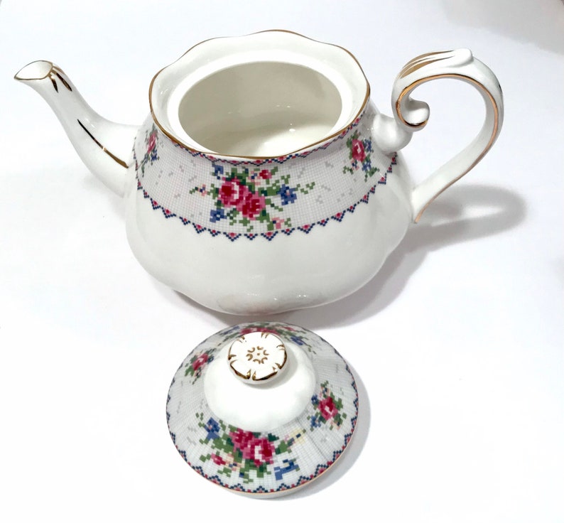 Royal Albert Petite Point Teapot Pink And Blue Floral Etsy