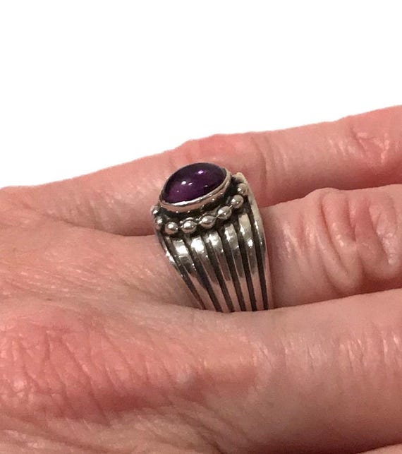 Sterling Silver Amethyst Statement Ring: Chunky M… - image 5