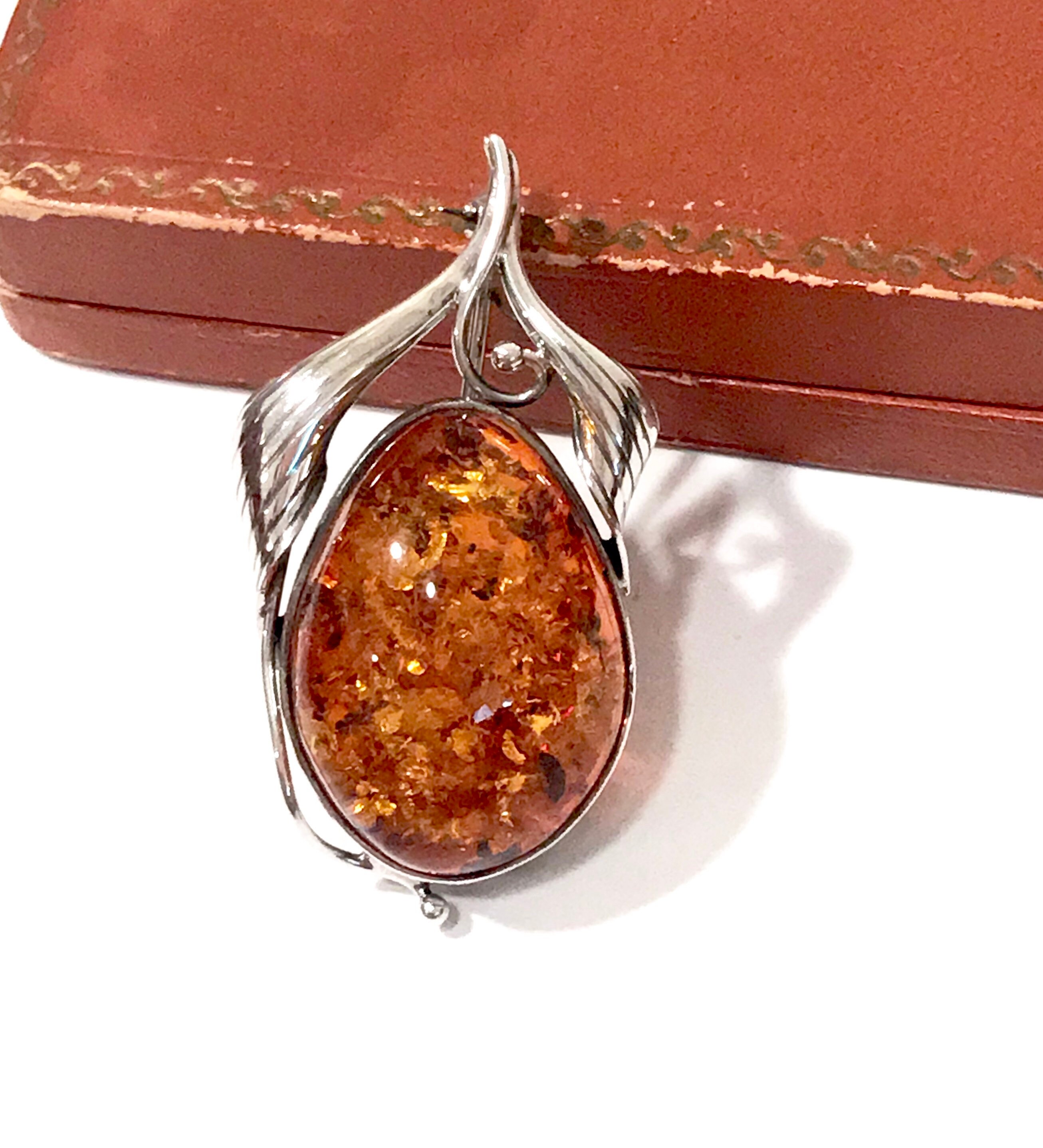 Sterling Silver Amber Brooch Natural 