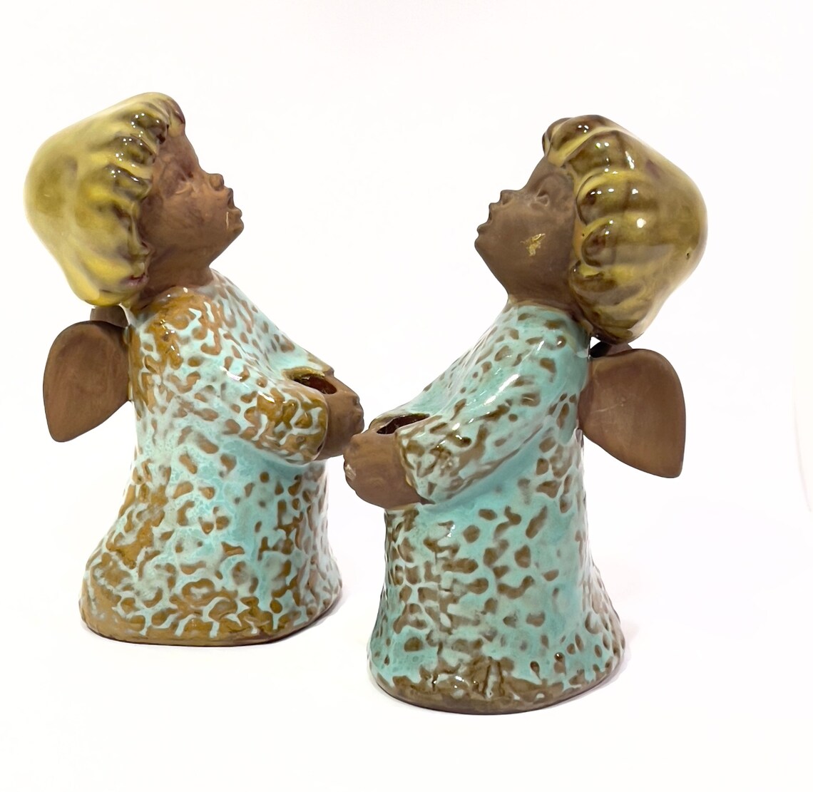 Goebel Christmas Angel Candle Holders Terracotta Brown Skin Etsy