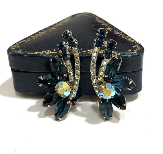 Juliana Blue Rhinestone Earrings, Large Navettes … - image 4