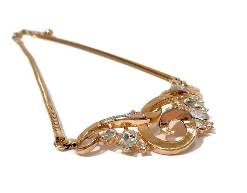 Crown Trifari Promenade Necklace Clear Rhinestones Gold Etsy