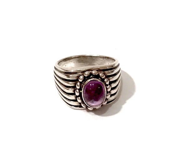 Sterling Silver Amethyst Statement Ring: Chunky M… - image 1