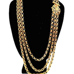 Nina Ricci Necklace Multi Chains, Gold Plated Rolo Links 3 Strands In Graduating Lengths, Signed Nina Ricci French Designer Vintage Necklace