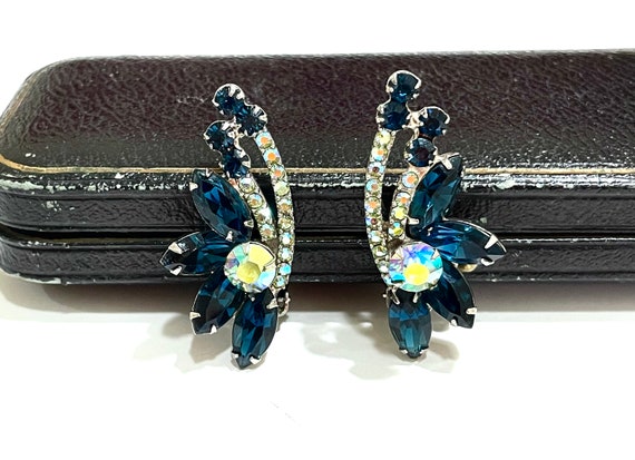 Juliana Blue Rhinestone Earrings, Large Navettes … - image 8