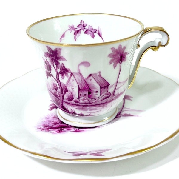 Bernardaud Limoges Antique Demitasse Cup, Vincennes Pattern Purple White And Gold Fine French Hand Painted Porcelain B & Co France