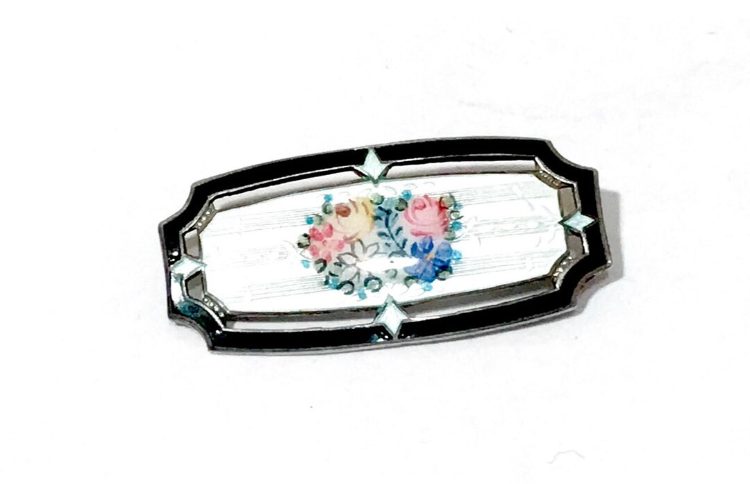 Broche Ancienne Art Déco Bouquet De Roses Peinte à La Main - Diamètre 5 Cm, Sans Marque, Occasion