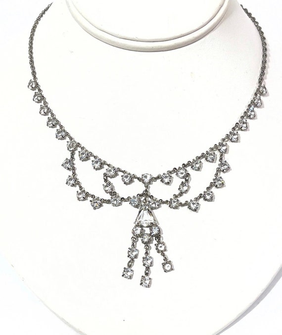 Art Deco Clear Crystal Lavalier Necklace, Tiered … - image 10