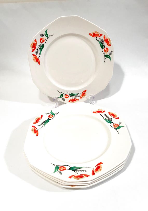 Alfred Meakin Dinner Plates Art Deco Louden Design Orange Etsy