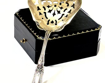 Antique Gorham Sterling Silver Pierced Spoon "Albermarle" Gold Wash Bon Bon Server With Hand Engraved Monogram 1800s Sterling Serving Pieces