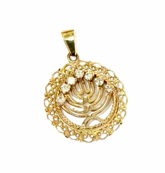 Diamond Menorah Pendant In 14k Yellow Gold, Religious… Gem