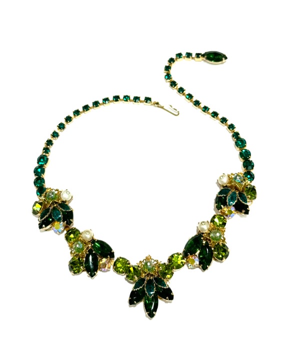 Weiss Rhinestone Necklace Emerald & Peridot Green 