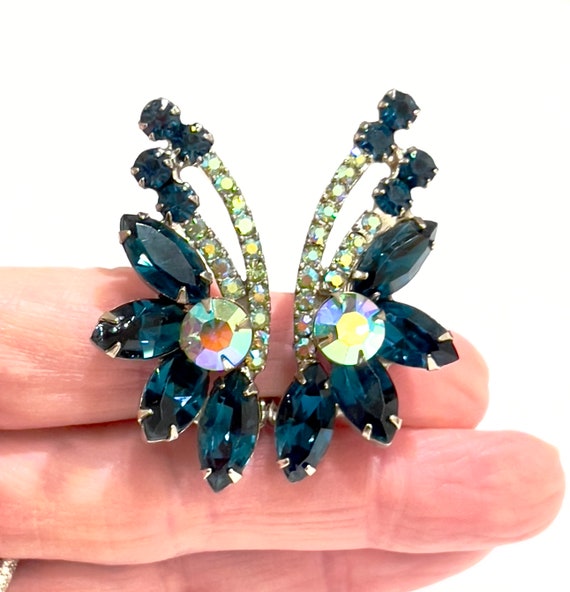 Juliana Blue Rhinestone Earrings, Large Navettes … - image 2