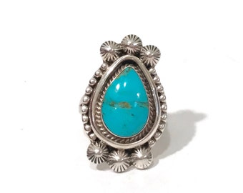 Navajo Turquoise Ring, Sterling Silver Hand Carved Sun Domes And Balls, Signed Raymond Delgarito Navajo Jewelry Turquoise Vintage