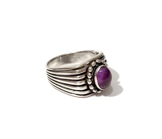 Sterling Silver Amethyst Statement Ring: Chunky M… - image 3