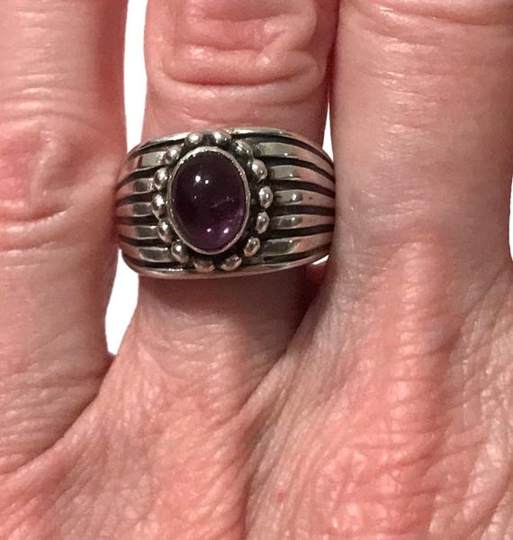 Sterling Silver Amethyst Statement Ring: Chunky M… - image 2