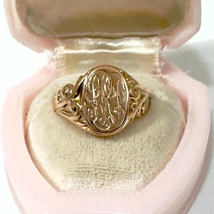 Victorian Rose Gold Signet Ring: 14k Engraved "PB" Monogram