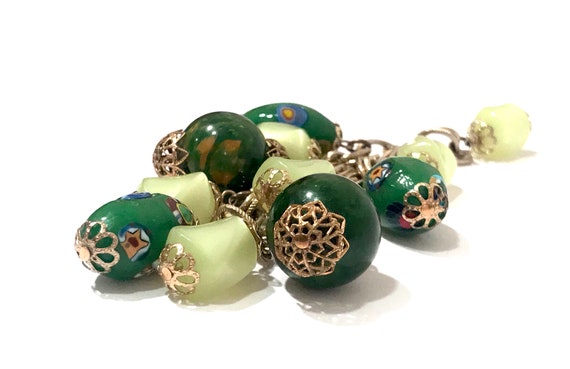 Bakelite Charm Bracelet Marbled Green & Yellow Mu… - image 8