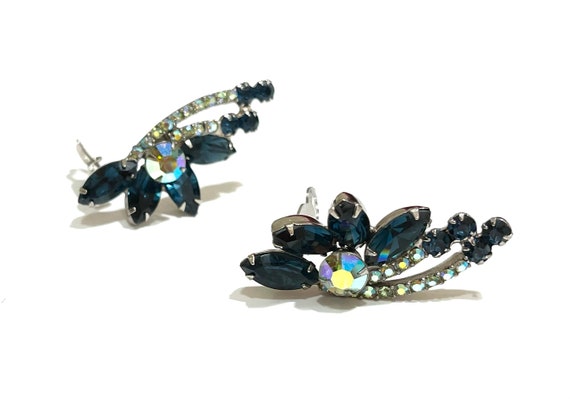 Juliana Blue Rhinestone Earrings, Large Navettes … - image 3