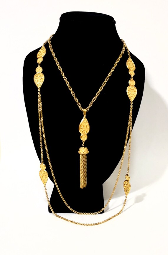 Crown Trifari Long Chain Necklace, Gold Tone Metal