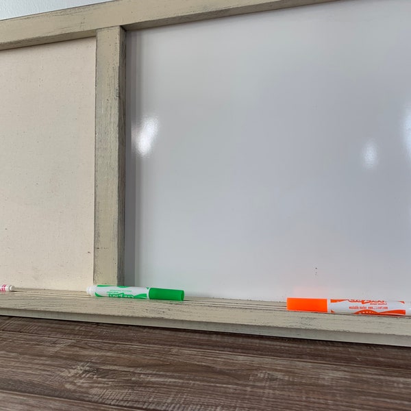 Dual dry erase bulletin board, combination cork board, white board, pin board. You pick the color.