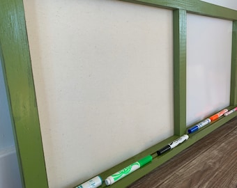Cork board organizer and dry erase board, distressed Eden green combination message center bulletin board pinboard