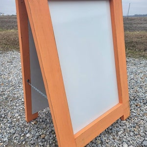 Tabletop double sided dry erase sign.  Cafe style rustic pumpkin orange sandwich board. Restaurant menu sign.