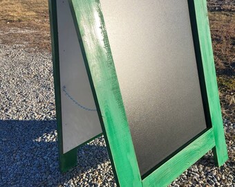 Standing A-frame chalkboard. Sandwich board, double sided sign.  Meadow green, free standing.  Outdoor and indoor use.