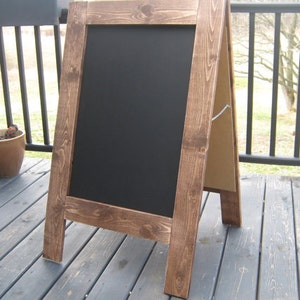 Sandwich board sign, dark walnut finish.  Outdoor chalkboard.  Easel for wedding sign.  Rustic, farmhouse, double panel