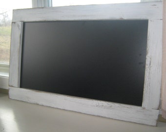 Rustic white chalk board. Distressed, extra large chalkboard. Farmhouse framed marker board.