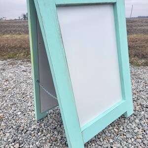 Tabletop double sided dry erase sign.  Cafe style rustic fresh mint finish sandwich board. Restaurant menu sign.