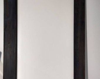Large hanging dry erase board. Charcoal black finish. White board, rustic, distressed. Marker board, framed.