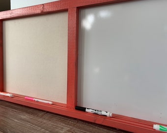 Dual dry erase bulletin board, combination cork board, white board, pin board. Coastal coral pink finish. Fast shipping!