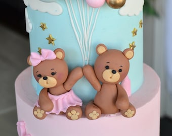 Fondant Baby Bear Cake Topper: Gender Reveal Party Decoration