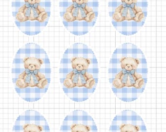 Blue gingham baby bear edible image, Baby bear edible  Edible Images, blue green Gingham