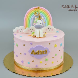 Edible fondant rainbow and unicorn cake topper, Fondant Rainbow Cake Topper, Fondant Unicorn Cake Topper