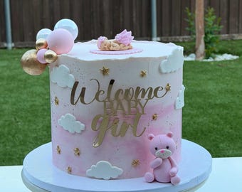Welcome baby Girl cake topper, Girl baby Shower cake topper set, Acrylic cake topper