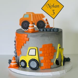 Fondant Construction Cake toppers Set, Construction Vehicle cake, Dump Truck cake decoration, Cars cake toppers