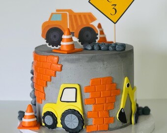 Fondant Construction Cake Toppers: Excavator, Dump Truck, Forklift