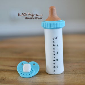 Baby bottle and pacifier cake toppers set, fondant baby bottle, fondant baby pacifier