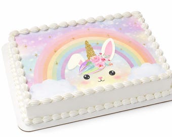 Uni-Bunny Edible Image Cake, Uni-Bunny Cake topper