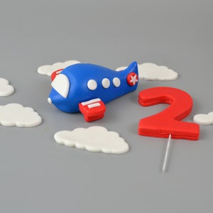 Plane Cake Topper Set, Fondant plane clouds Cake Topper, Birthday cake toppers