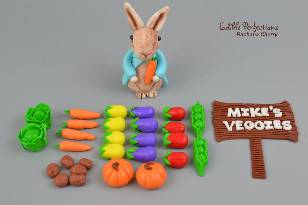 Fondant Rabbit Cake Topper Set: Edible Veggies - Etsy