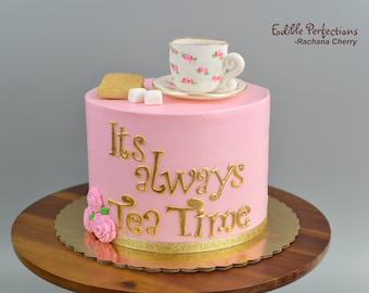 Fondant Tea Cup Cake Topper: Vintage Tea Party Decoration