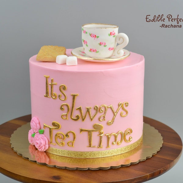 Tea Party Cake topper, Fondant Tea cup and saucer, Vintage tea party, Mother's day cake, Bridal Shower