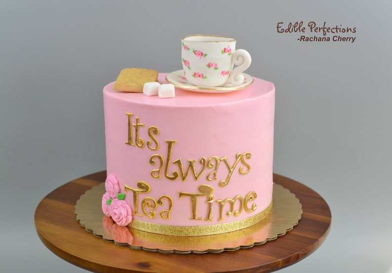 Tea Party Cake Topper Fondant Tea Cup and Saucer Vintage Tea Etsy