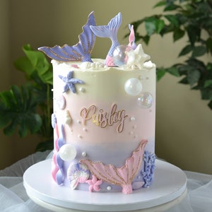 Mermaid Cake Toppers Set: Fondant Sea Life Decorations