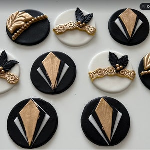 1920s Theme Cupcake Topper, Black and Gold Cupcake toppers, Great Gatsby Party Topper